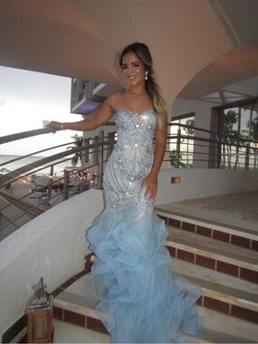 Strapless Light Blue Sequin Mermaid Prom Dress